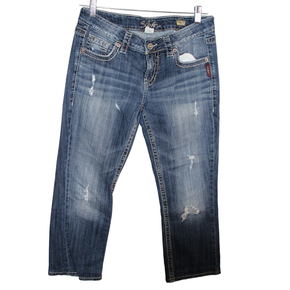 Silver Jeans Lola 17"‎ Distressed Straight Fit Blue Jeans Women's W30/L26